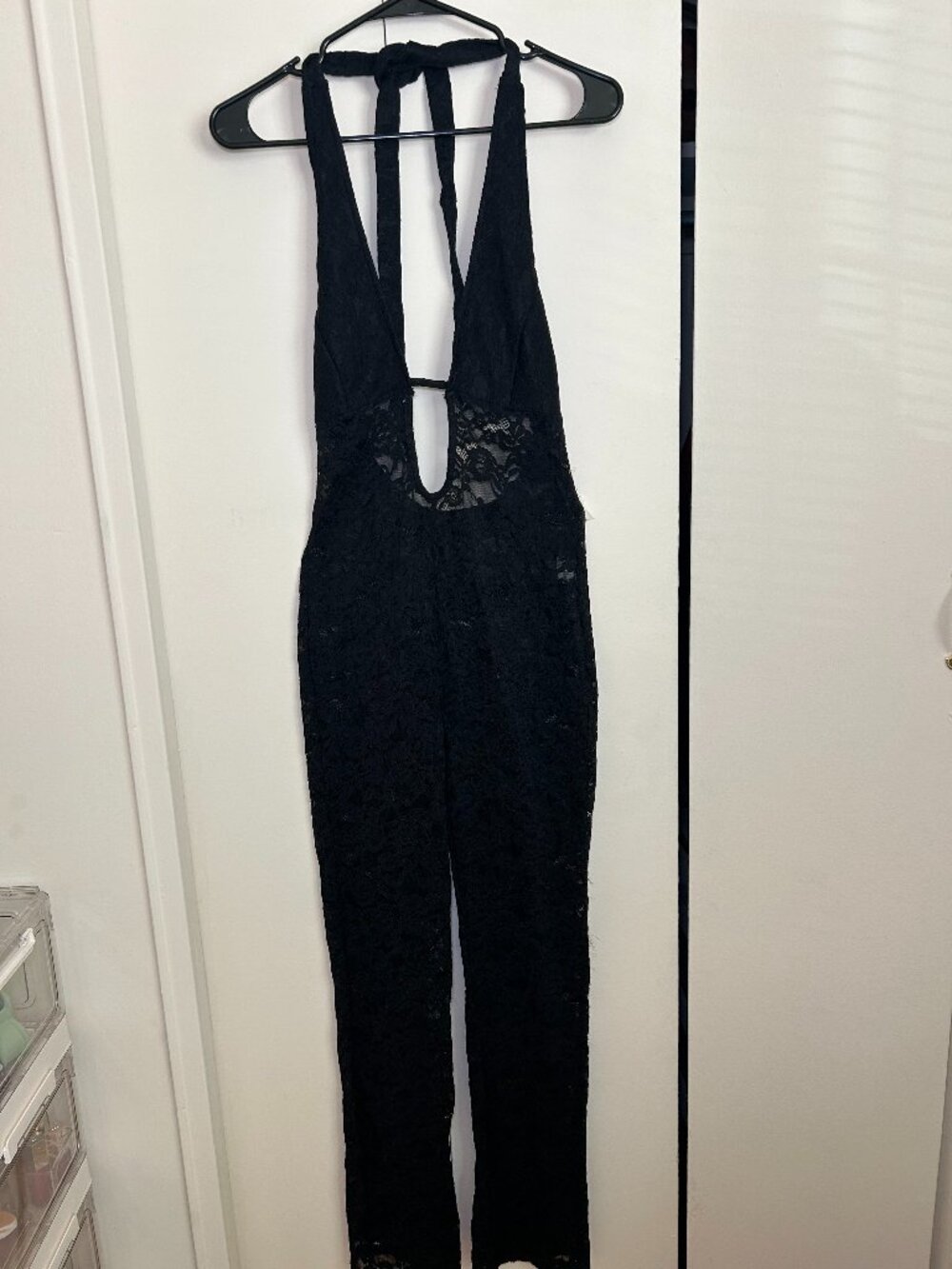 vintage y2k sexy black lace sleeveless full body halter jumpsuit/ catsuit